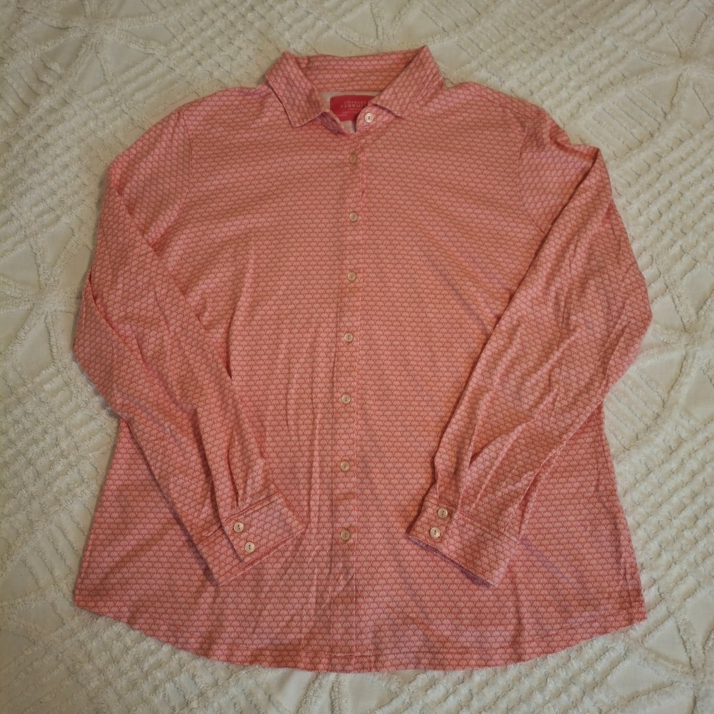 Charles Tyrwhitt Womens 14 Button Down Shirt Coral Pink Geometric Shell Jersey